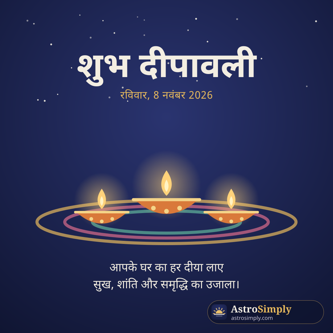 शुभ दीपावली: रंगोली पर जलते तीन दीये, रविवार 8 नवंबर 2026